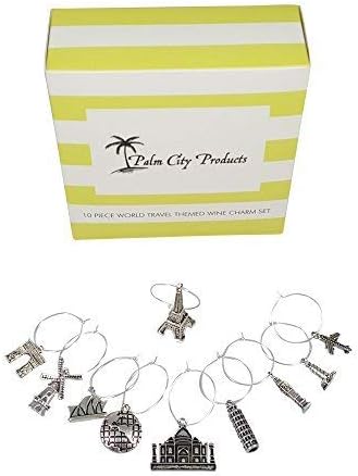 Two Gorgeous Wine Charm Sets – 18 Pieces Total, Wine Lover and World Traveler Themes...