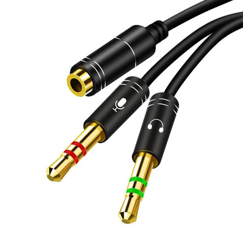 Headphone Splitter Cable for Computer, 3.5mm Female to 2 Dual Male Headphone Microphone Y Splitter Cable 0.3M 1FT (Black)......