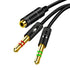 Headphone Splitter Cable for Computer, 3.5mm Female to 2 Dual Male Headphone Microphone Y Splitter Cable 0.3M 1FT (Black)......