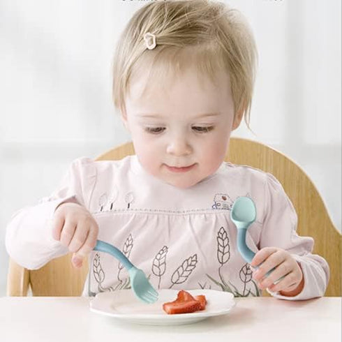 Toddler Utensils with Travel Case, Baby Spoon and Fork Set for Self-Feeding Learning Bendable Handle Silverware for Kid Children (2 Set, Yellow&Gr...