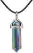 Justinstones Natural Gemstone Hexagonal Pointed Reiki Chakra Pendant Genuine Leather Necklace 18"...