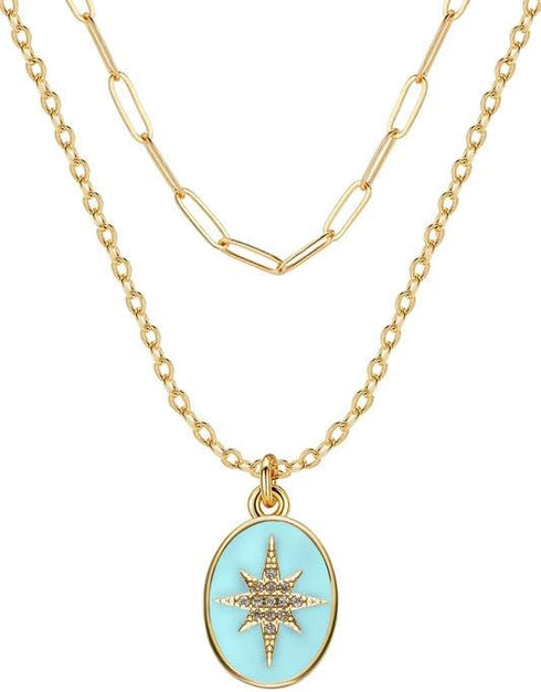 14K Gold Plated Sun Coin Pendant Necklace for Women, Layered Paperclip Necklaces, Bohemian Birthstone Zirconia, Jewelry gift for Graduation/Birthd...