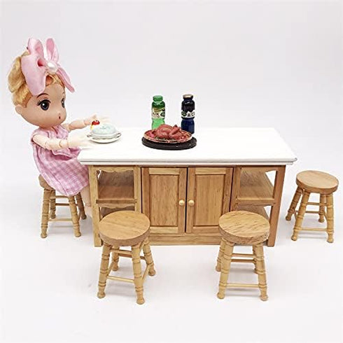 Miniature Counter Stool Dollhouse Furniture 2 PCS/Pack Wood Chair for Crafts Desktop Decor High Stool Mini Scene Ornament Model Round Bar Stool Hi...