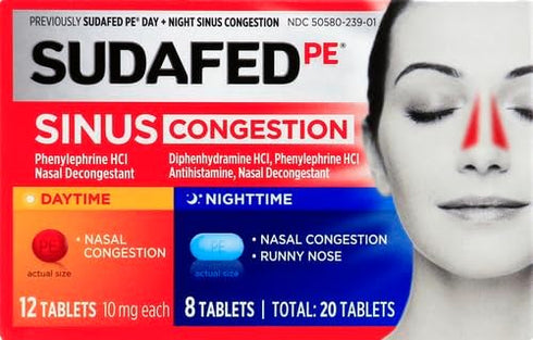 Sudafed PE Day and Night Sinus Pressure & Congestion Tablets, 20 Count...