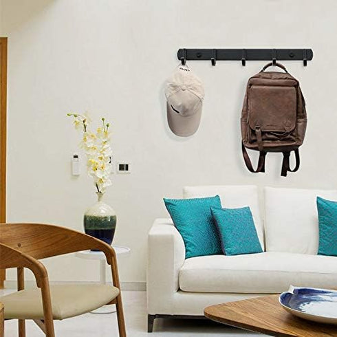 Ihomepark Coat Hooks Wall Mounted, Heavy Duty Metal 5 Coat Hanger Rack for Coat Hat Towel Purse Robes Keys Mudroom Bathroom Entryway (1 Pack, Blac...