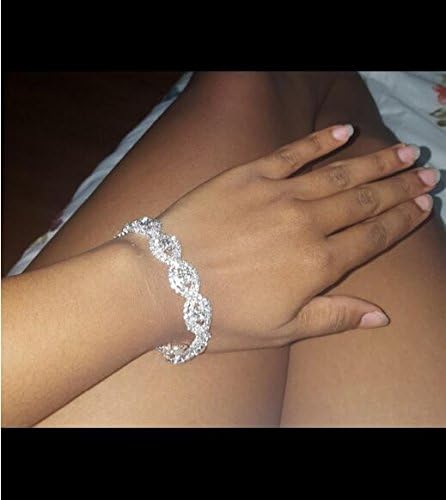 Long Way Women's Silver/Gold Plated Crystal Bracelets 6.7"+2.4"...