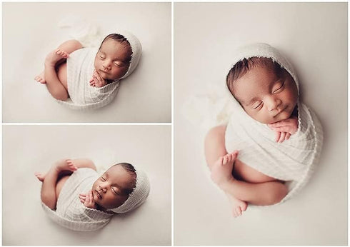Newborn Photography Wrap Boy Girl Baby Photo Wraps Outfits Stretch Crochet Blanket Props (White)...
