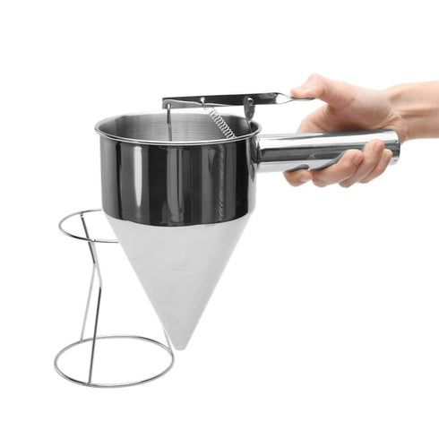 Batter Dispenser, Multipurpose 40oz Stainless Steel Pancake Batter Funnel Dispenser with Stand Great for Pancakes, Cupcakes, Waffles or Any Baked ...