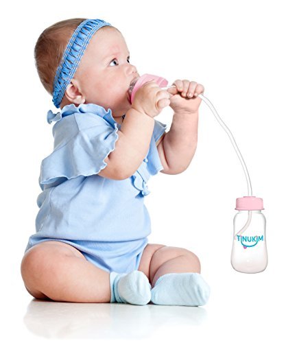 iFeed 4 Ounce Self Feeding Baby Bottle with Tube - Handless Anti-Colic Nursing System, Pink - 2-Pack...