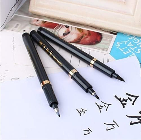 Maxmartt 3 Pcs Ink Pen Artist 3 Size Calligraphy Pen for Writing Drawing Chinese Japanese Calligraphy Shodo Brush Ink Pen Fineliner Pens Calligrap...