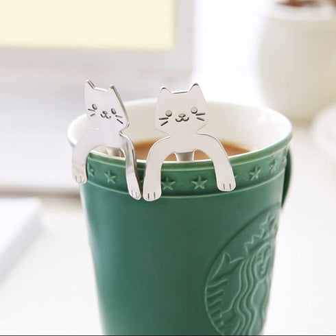10PCS Stainless Steel Cute Mini Cat Spoon for Tea, Coffee, Dessert, Sugar, Ice Cream, etc (11.5cm/4.5inch) Silver...