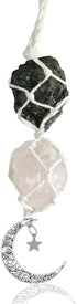 Hanging Car Charm, Crystal Car Hanging Ornament, Car Interior Rear View Mirror Charm, Dangling Moon & Healing Crystal Accessories, Handmade Car Re...