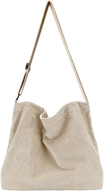 Women Large Corduroy Hobo Bag with Zipper Wide Strap Crossbody Bag Shoulder Bag Shopping Bag Purse Handbag...