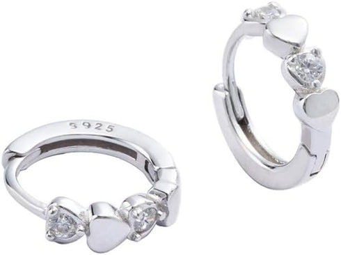 Double Love Heart Cubic Zirconia Sleeper Small Hoop Earrings for Women Teen Girls Cartilage Tiny Cute CZ Huggie Hoops Hypoallergenic for Sensitive...