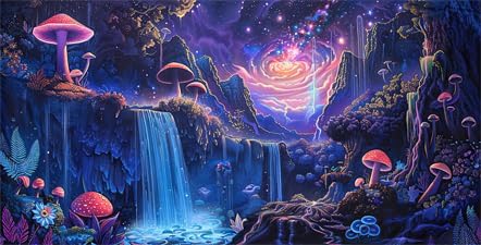 48"X 24" Galaxy Space Planet Aquarium Background, Waterfall Landscape Tapestry Fantasy Mountain Wave Wall Tapestry Mysterious Neon Plants Fish Tan...