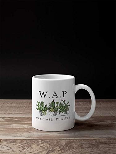 JMM Industries W.A.P Coffee Mug | Wet Azz Plants | Funny Cute Succelent Gardening Cactus | PLant Life Motivation Inspiration | 11-ounce White Cera...