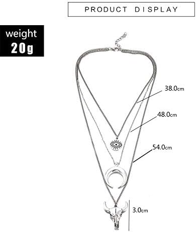 Caiyao Boho Women's Layered Necklace Cowboy Cowgirls Western Women's Chain Necklace Evil Eye Bull Head Necklace Women's Silver Cresent Moon Pendan...
