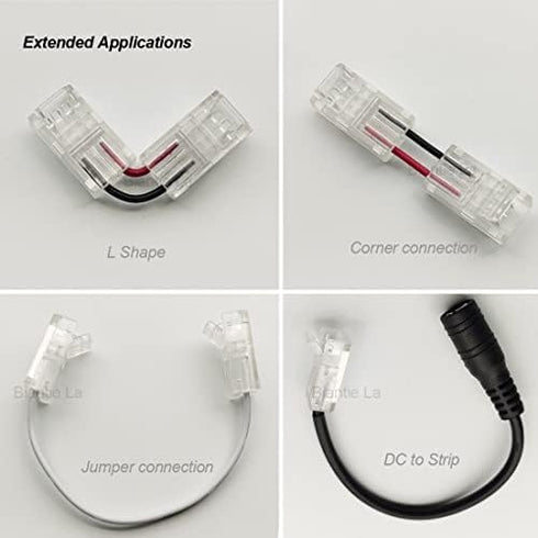 2-Pin 8mm COB LED Strip to Wire Connector Unwired Clips Solderless Adapter Terminal Extension Connection for High Density LED Strip Lights 12V 24V...