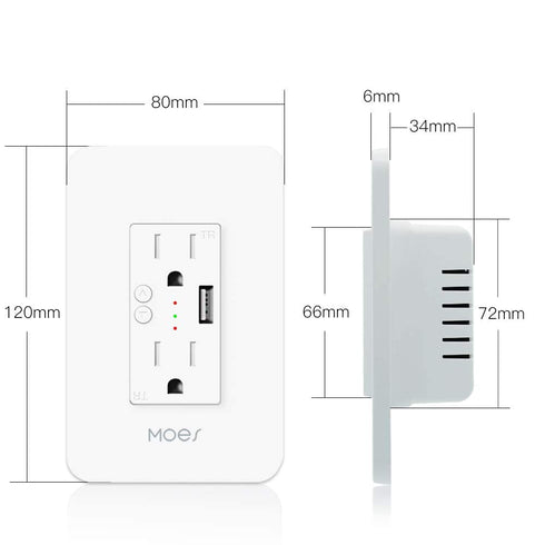 MOES WiFi Smart Wall Outlet,15A Divided Control 2 in Wall Socket with USB Interface,Smart Life/Tuya APP Remote Control Compatible with Alexa and G...