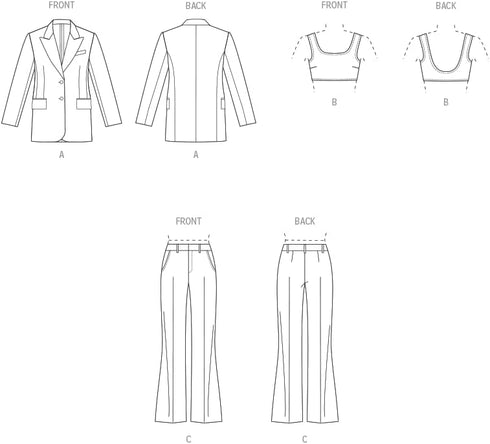 Vogue Misses’ Loose-Fitting Unlined Jacket, Knit Crpped Top and Wide-Legs Pants Sewing Pattern Packet, Design Code V1960, Sizes 8-10-12-14-16...