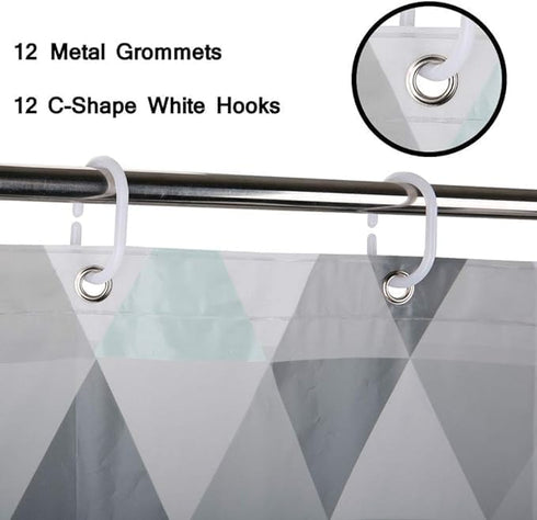 LIVILAN Nordic Triangle PEVA Shower Curtain with 12 Hooks Waterproof 2 in 1 Shower Curtain Liners 71" x 71"...