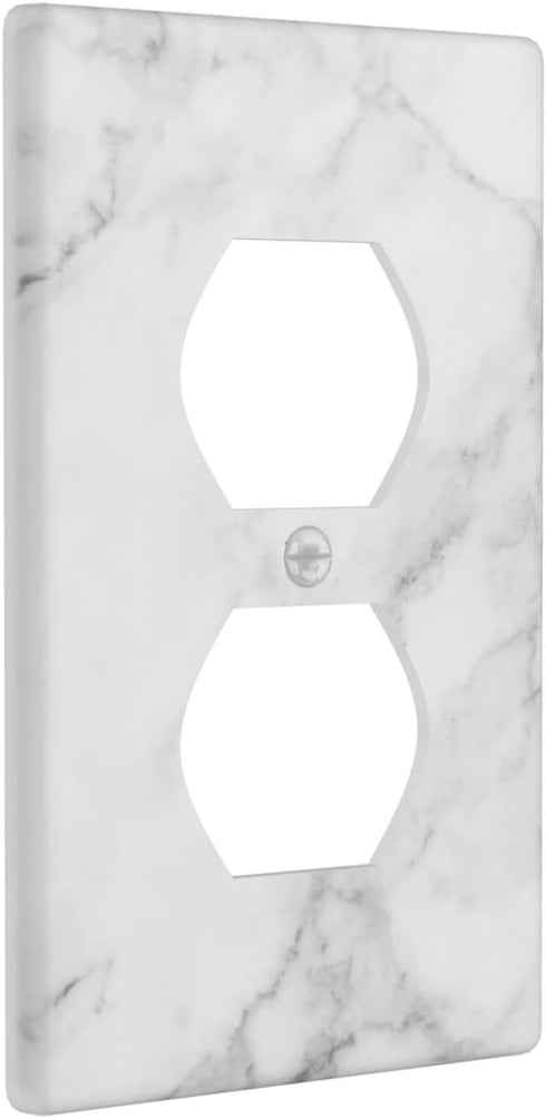 White Gray Marble Duplex Outlet Cover Plate Decorative Receptacle Wall Plates Lightswitch Electrical Outlet Faceplate for Bathroom Kitchen Bedroom...