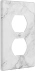White Gray Marble Duplex Outlet Cover Plate Decorative Receptacle Wall Plates Lightswitch Electrical Outlet Faceplate for Bathroom Kitchen Bedroom...