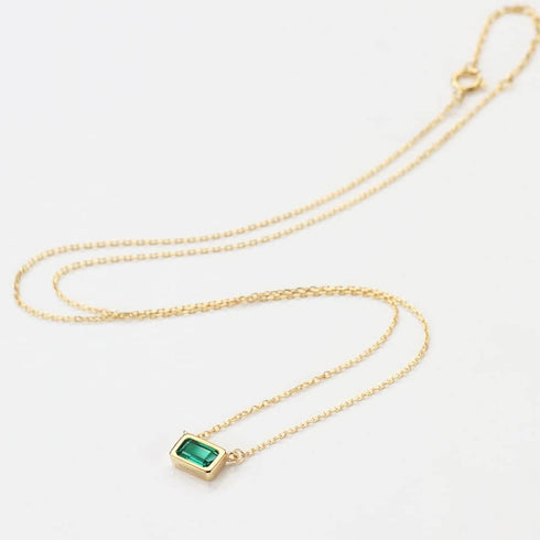 S925 1.2ct Lab-created Emerald Pendant Necklace for Women 18K Gold Plated Sterling Silver Solitaire Birthstone Necklace for Women...