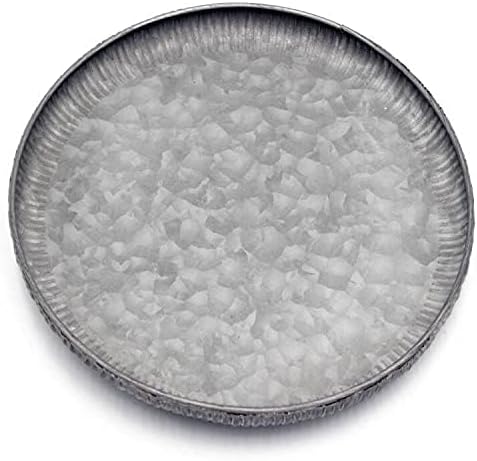 Funerom 9.8 inch Small Round Galvanized Metal Tray Decorative Tray Corrugated Edges...