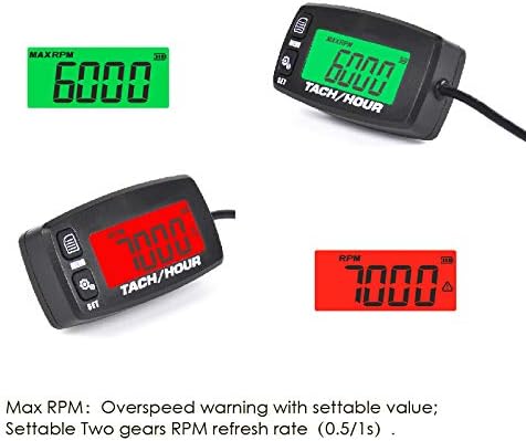 Jayron JR-HM032A Self Powered Digital Tach/Inductive/Maintenance/Waterproof/Backlit/Shutdown Hour Meter,Battery Replaceable,for Lawn Mower Tractor...