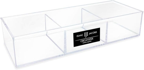 Isaac Jacobs Large 3-Compartment Acrylic Stackable Organizer (12.9" L x 5" W x 2.7" H), Multi-Sectional Tray & Storage Solution for Makeup, Craft ...