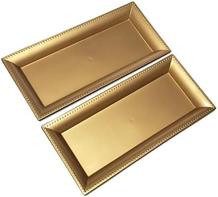 Decorative Gold Rectangular Plastic Charger Tray for Dining Table Christmas Holiday Party Decor (Set of 2) 6.5 in x 14 in Each....