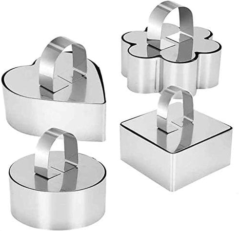 Stainless Steel 3D Cake Molds with Pusher Lifter Cooking Rings Set of 4,Baking Dish Bakeware Tools Cupcake Mold Mousse Ring Cheese Tools Salad Cak...