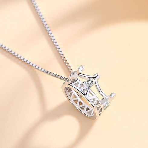 Simulated Diamond Princess Crown Necklace for Women, 925 Sterling Silver CZ Stone Crown Necklace...
