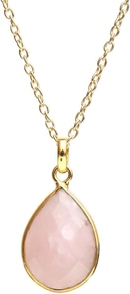 Gempires Pear Shaped Teardrop Crystal Necklace, Bezel Pendant Necklace, Natural Gemstone Drop Necklace, Layering, Everyday Wear, Adjustable Length...
