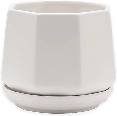 Matte White Hexagonal Ceramic Pot for Indoor Plants Planter with Saucer, 3-Inch, Small...