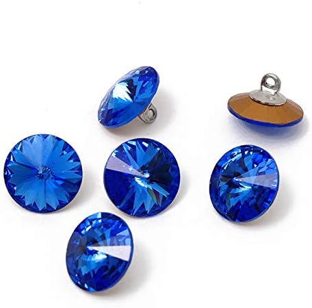 6-pcs 12mm Austria Crystal 1122 Rivoli Button with Shank, SW-1122BT (Sapphire)...