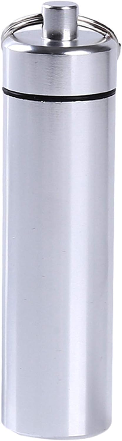 "Silver Small Portable Pill Box Keychain, Aluminium Alloy Mini Pill Organizer Case Container for Purse,Waterproof Metal Pill Holder Medicine Bottl...