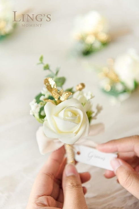 Ling's moment Artificial Flowers 25Pcs Ivory Roses Decor w/Stems,3" Real Touch DIY Foam Floral for Wedding Bouquet/Centerpieces, Outdoors Party Ba...
