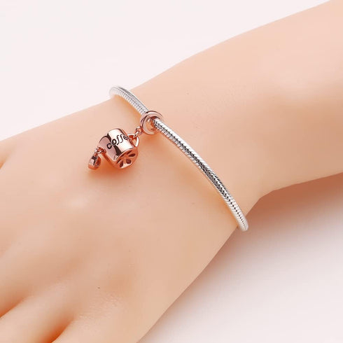 Rose Gold Coffee Cup Charms Fits Pandora Bracelet 925 Sterling Silver Red Wine Glass Chocolate Candy Clock Vacation Charms Jewelry Gifts for Women...
