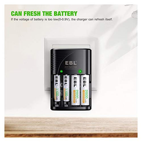 EBL Smart Rapid AA AAA Charger for AA AAA 9V Rechargeable Batteries Ni-MH Ni-CD Rechargeable Batteries...