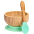 Baby Bowls and Spoons, Baby Bamboo Bowl and Spoon | Silicone Suction | Bamboo Baby Bowls for Baby | Baby Bowls First Stage | Baby Wood Bowls (Cyan...
