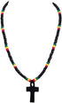 BlueRica Black Wood Ankh Pendant on Rasta Coconut Shell Beads Necklace (18")...