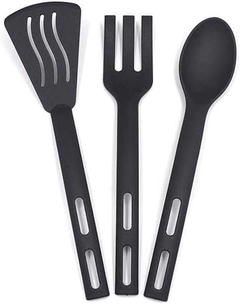 Kitchen Cooking Tools 3Pcs Mini Nylon Kitchen Utensils Set Slotted Turner Solid Spoon Fork Children Dinner Tools (black)...