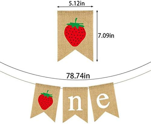 Rainlemon Burlap Strawberry One Banner Rustic Jute Baby Girl 1st Birthday Party Highchair Bunting Garland Decoration...