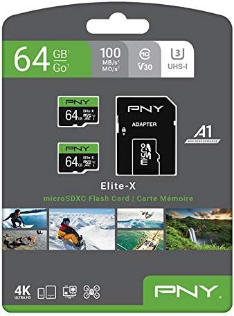 PNY 64GB Elite-X UHS-I U3 V30 microSDXC Memory Card 2-Pack - 100MB/s, 4K UHD, Full HD, micro SD...