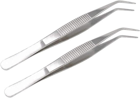 MMOBIEL 2 Pcs Stainless Steel Tweezers 12cm / 5inch with curved Serrated Tip Professional Multi Purpose Tongs Tool for Industrial work, Laboratory...