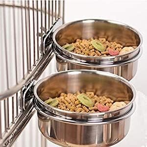 Pet Feeder Water,10oz 20oz 30oz Bird Hamster Small Animal Cup with Holder,2PC Stainless Steel Bowls,Each 10oz Cage Coop Hook Cup for Small Animal ...