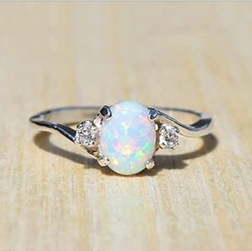LTCXCXCD Couple Ring Female Opal Color Fashion Jewelry Ring Art Deco Halo Oval Wedding Engagement Ring Round Cubic Zirconia (10)...