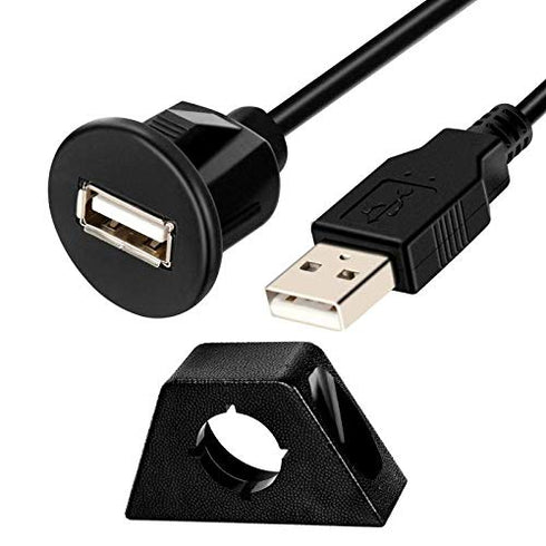 USB 2.0 Flush Mount Cable, Round Single Port USB Male to Female Car AUX Mount Flush Panel Extension Cable for Car Truck Boat Motorcycle Dashboard ...